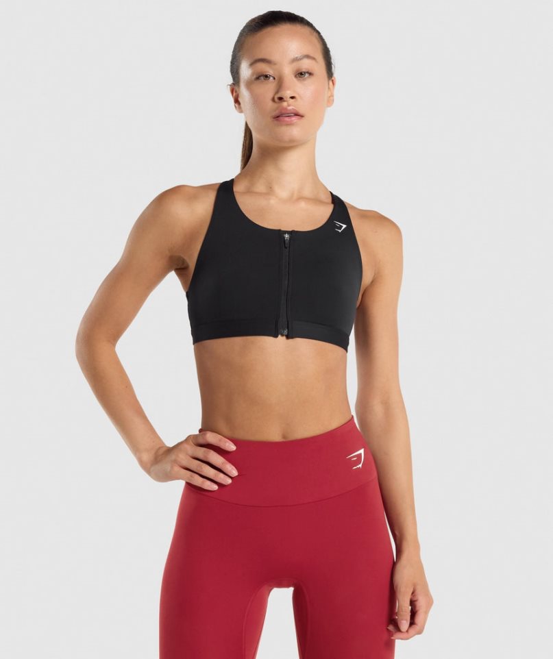 Women\'s Gymshark Zip Up Sports Bra Black | NZ 8LSKAU